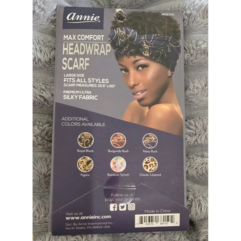 Annie Max Comfort Navy Anchor Pattern Headwrap Scarf, Blue,‎ Large Size